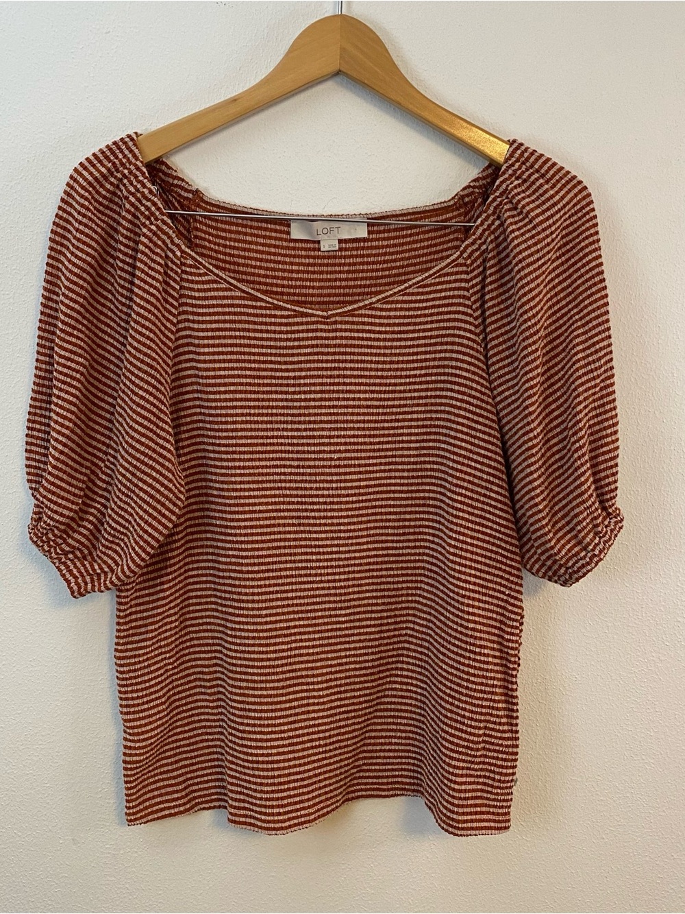 The Loft Red White‎ Striped Blouse Short Sleeve Womens Small